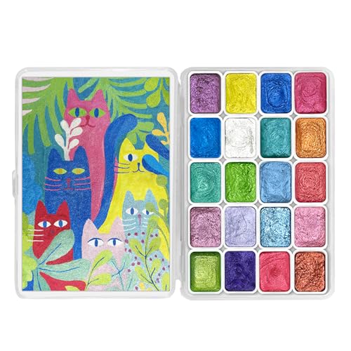 CraftyManor Mini Forestry Shifting Watercolor Painting Set, 20 Color Shifting Watercolor Paint Set, Shimmer Metallic Watercolor Paints Set, Glitter Watercolor Paint, Solid, Matisse Style - color: Matisse 20 Colors