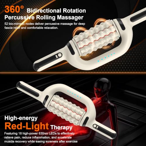 Electric Rolling Percussive Massager with Redlight | Handheld Massager for Lymphatic Drainage & Lymphedema, Muscle Recovery Roller, 6-Speed Foot Roller Massage Tool Relax Gift - color: Cream