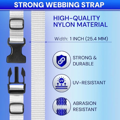 TECEUM 1" Nylon Strap Kit with Buckles, White 6 yards Repair Set | Heavy duty hardware kit: 6yd webbing, 6 quick release buckles, 12 tri-glide slide clips, 6 metal D-rings for crafting. - color: White, size: 1" - 6 yards, style: 6 Buckle - 12 Slides - 6 D