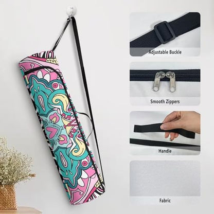 Yoga Mat Bag Portable Yoga Mat Holder with Adjustable Strap Lighweight Gym Tote Bag with Handle - color: Boho Mandala Pink