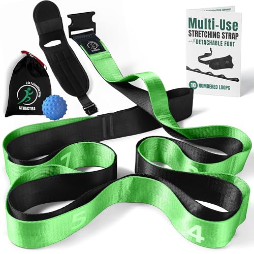 Stretch Strap with Loops Physical Therapy - Full Body Exercise Straps for Stretching with Detachable Foot - Leg & Calf Stretcher for Plantar Fasciitis, Physical Therapy, Pain Relief, and Flexibility - color: Parrot Green
