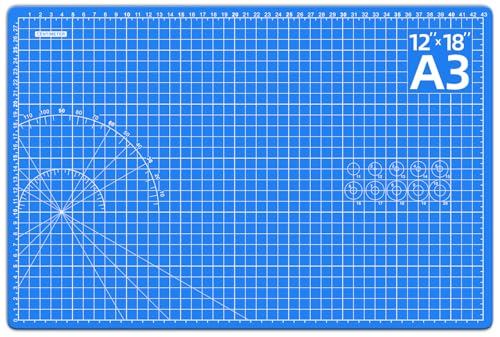 DIYSELF 12in×18in Cutting Mat, A3 Self Healing Craft Mat for Sewing | A3 Cutting Mat for Fabric, Quilting and Paper Projects, 5-Ply Double-Sided Craft Cutting Board with Grid and Angle Lines - color: Blue, size: 18"L x 12"W