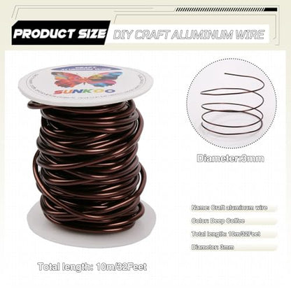 Aluminum Craft Wire,8 Gauge (3mm) Dark Brown Bendable Wire,32 Feet Continuous Roll for Jewelry Making,Sculpting,Floral & Armature Projects - size: 8 Gauge 32FT, style: Dark Brown