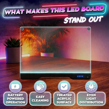 Upgraded 16-Inch LED Drawing Board Rechargeable – 7 Colors, 10 Lighting Effects, Adjustable Brightness – Acrylic Light Board for Tracing with Stand, Markers & Complete Set (Black) - style: Black