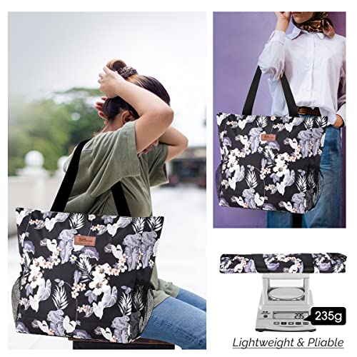 Buringer Large Waterproof Beach Bag for Women Sandproof Tote Bag with Zipper and Pockets Pool Bag for Travel Gym Vacation - color: Floral