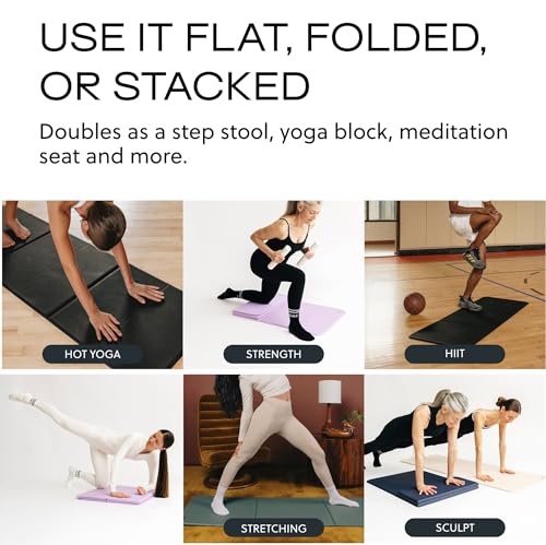 Stakt Foldable Yoga Mat Pro - Non Slip 2 in 1 Fitness Exercise Mat | Premium textured grip, 12 mm thick, folding design, EVA foam blend, supports Pilates, barre, and strength training - color: Black