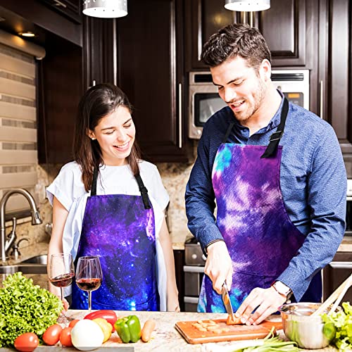 Adjustable Waterproof Apron Bib Apron with 2 Pockets Cooking Kitchen Aprons for Women Men Chef - color: Blue Purple Apron