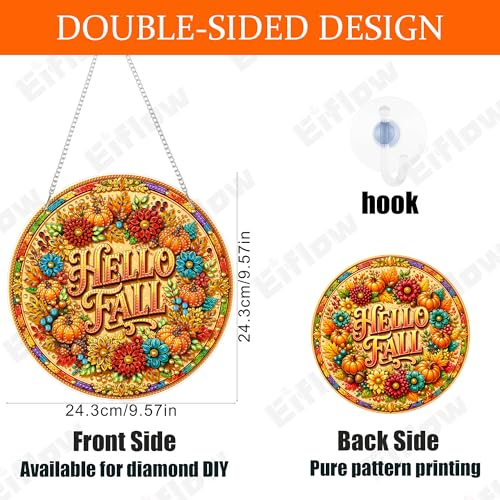 Eiflow Acrylic Diamond Art Hanging Kit for Adults, DIY Diamonds Painting Door Hanger Board Kit, Special Crystal Diamond Art Painting Pendant Ornament (Hello Fall) - color: Hello Fall