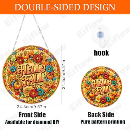 Eiflow Acrylic Diamond Art Hanging Kit for Adults, DIY Diamonds Painting Door Hanger Board Kit, Special Crystal Diamond Art Painting Pendant Ornament (Hello Fall) - color: Hello Fall