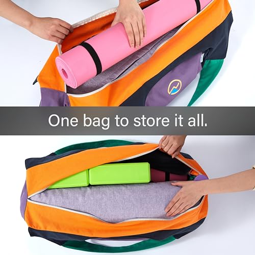 JoYnWell Yoga Bags and Carriers Fits All Your Stuff, Extra Large Yoga Mat Bag Full Zip Yoga Mat Bag with 3 Zipper pockets - color: Black-Multicolor