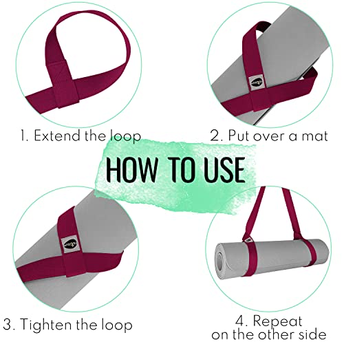 TECEUM Yoga Mat Strap – Extra Soft & Thick Cotton Carrier for All Mats - color: Deep Raspberry, size: 64 IN