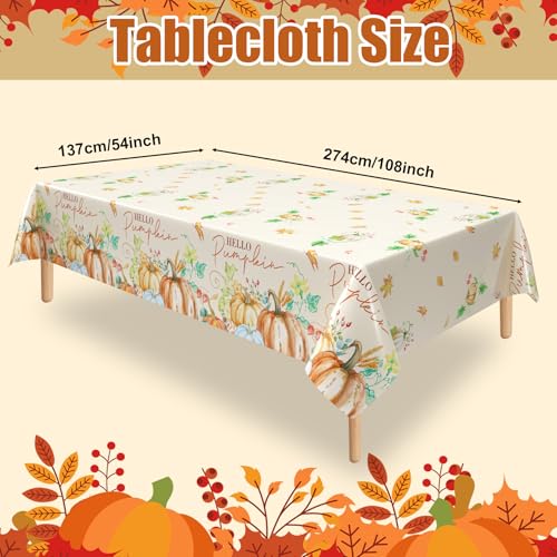 3 Pcs Fall Pumpkin Tablecloths, 54 * 108 Inch Thanksgiving Table Cover, Watercolor Pumpkin Maple Leaf Plastic Tablecloths for Fall Party, Thanksgiving Decorations - color: Watercolor Pumpkin