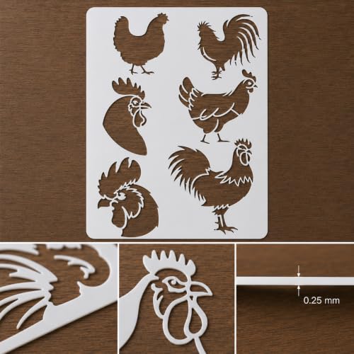 Chicken Stencil | Reusable Farmhouse Farm Stencils for Painting on Wood, Glass, Wall, Rock, Fabric, Walls, Canvas, Glassware | Rooster Farm Animals Stencil 8.5"x 11"