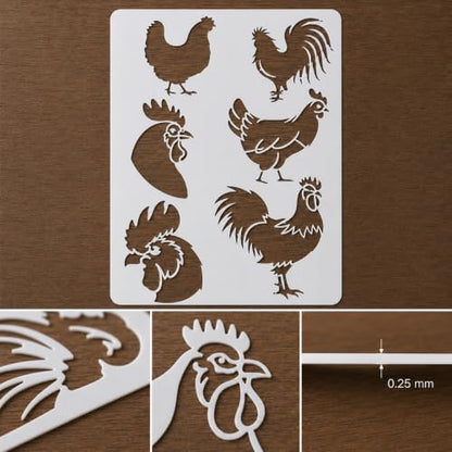 Chicken Stencil | Reusable Farmhouse Farm Stencils for Painting on Wood, Glass, Wall, Rock, Fabric, Walls, Canvas, Glassware | Rooster Farm Animals Stencil 8.5"x 11"