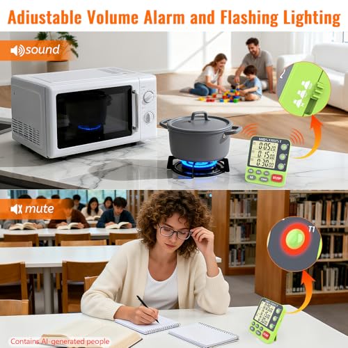 Digital Dual Kitchen Timer, Multiple Channels Countdown Timer - color: Green