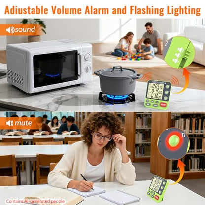 Digital Dual Kitchen Timer, Multiple Channels Countdown Timer - color: Green