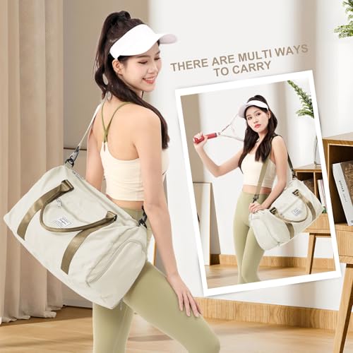 Gym Bag for Women Men with Shoes Compartment,Sports Duffle Bag Personal item travel Duffel Bags Tote Bag Small Carry on Weekender Overnight Bag Workout Dance Bag Hospital Holdalls Beige Brown - color: A19-Beige Brown