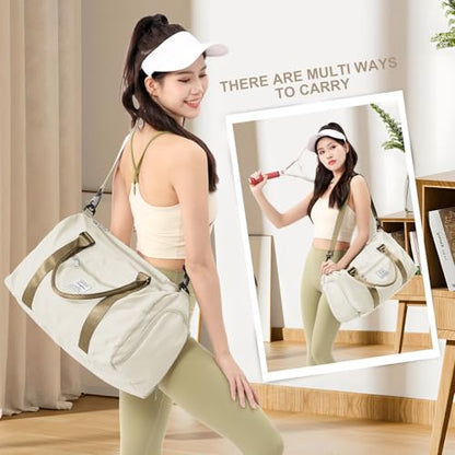 Gym Bag Womens with Shoes Compartment Travel Duffel Bag Beige Brown - color: B19-Beige Brown+Toiletry Bag