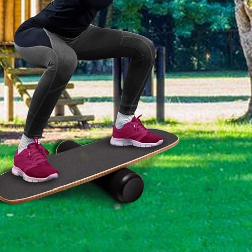 Balance Board Surf Trainer with Adjustable Stoppers - 2 Different Distance Options Balance Board for Surfing, Snowboarding, Skiing, Skateboarding, 300lbs Capacity - color: Black