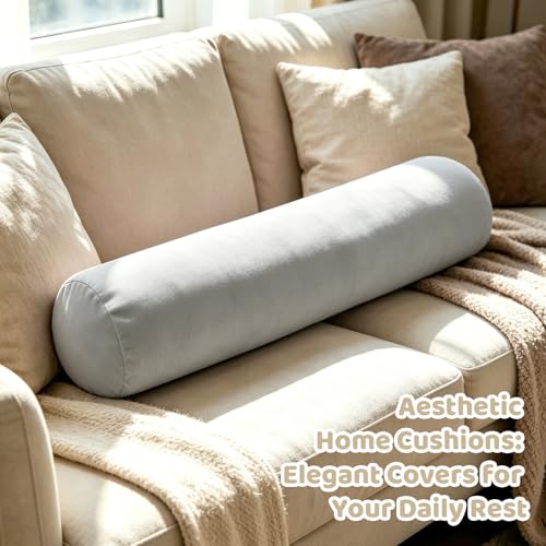 IFOYO Velvet Round Body Pillow Cover with Zipper, 35" x 8" Ultra-Soft Bolster Pillow Cover Machine Washable Long Round Pillow Case for Sleeping & Bedroom, Living Room, Case Only, Gray - color: Gray, size: 35"
