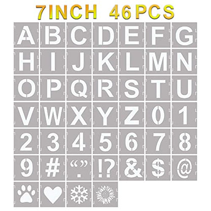 YEAJON 46 Pcs Letter Stencils Symbol Numbers Craft Stencils, Reusable Alphabet Templates Interlocking Stencil Kit for Painting on Wood, Wall, Fabric, Rock, Chalkboard, Sign, DIY Art Projects(7 Inch) - size: 7 INCH