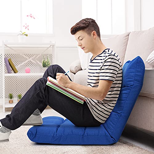 Giantex Adjustable Floor Gaming Sofa Chair 14-Position Cushioned Folding Lazy Recliner High Resilience Sponge, Breathable Cotton & Linen Fabric Sleeper Bed Couch Recliner (Navy) - color: Navy