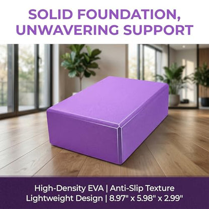 Toyvian Yoga Bricks High Density Eva Block Non-Slip Lightweight Pilates Fitness Gym Workout Stretching Aid 8.97X5.98X2.99 Inch Purple