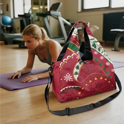Yoga Gym Bag with Removable Adjustable Shoulder Strap, Shoe Compartment & Top Yoga Mat Holder 17.72x8.66x9.84in - color: Christmas Polynesian Print