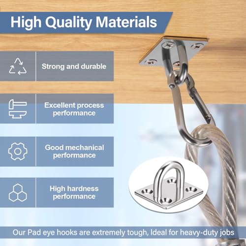 4Pcs Black Zinc Galvanized Pad Eye Hooks Porch Swing Hanging Kit - color: Black （Circle）