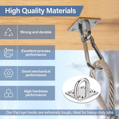 4Pcs Black Zinc Galvanized Pad Eye Hooks Porch Swing Hanging Kit - color: Black （Circle）