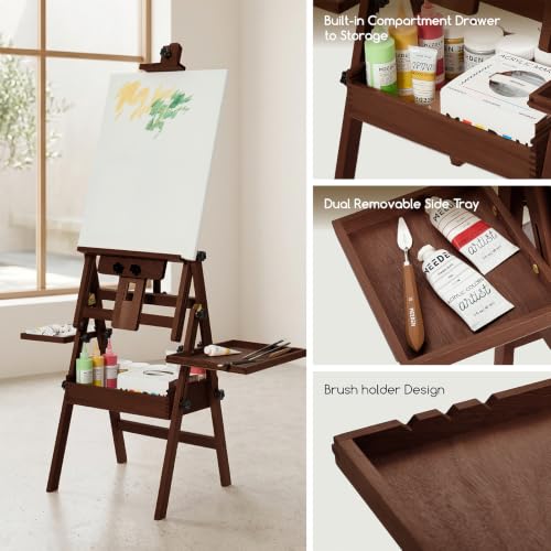 MEEDEN Painting Easel with Storage and Tray: H-Frame Beech Wood Art Easel | Easel Stand for Adults, Artists, Students, Beginners - Adjustable 50"-80" H, Holds Canvas Up to 47 Inches - color: Deep Walnut