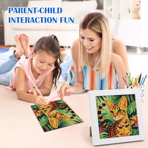 Leixonl Diamond Art Kits for Kids with Framed (7 in) Cartoon Animals DIY Gem Art Painting - Arts & Crafts Gifts for Beginners & Teens (Leopard cat) - color: leopard cat