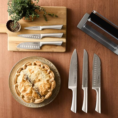 Cuisine::pro Damashiro Knife Block (Kumi, 7-Piece Chef Knife Set) - Japanese Steel Knife - Magnetic Knife Block- Damascus-Inspired Blade Kitchen Knives - size: 7-Piece Block