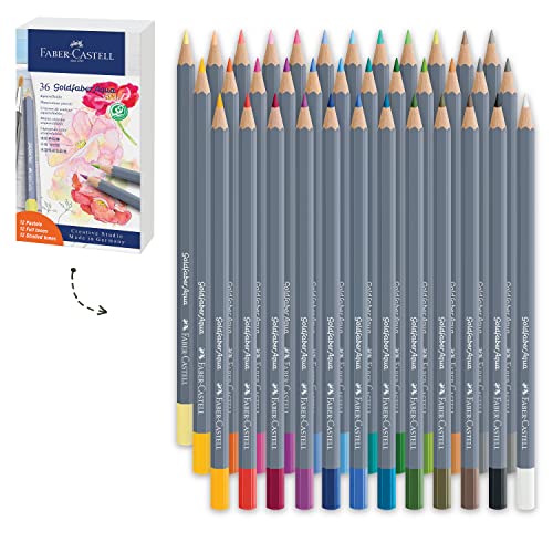Faber-Castell Goldfaber Aqua Watercolor Pencils Gift Set - 36 Count, 12 Pastel and 24 Standard Colors, Water Coloring Pencils for Adults - size: 1 Count (Pack of 36)