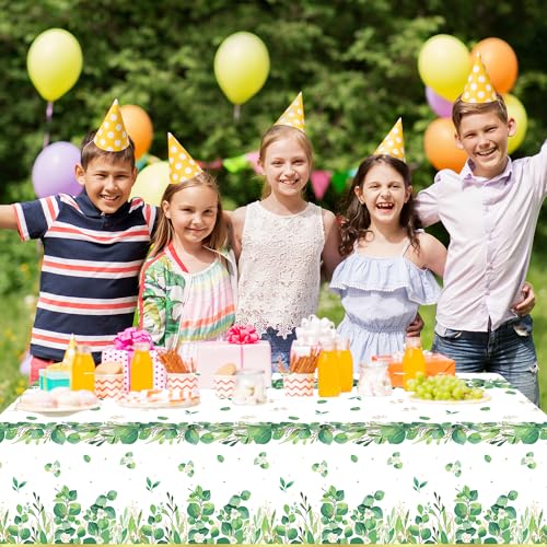 4 Pack Sage Green Eucalyptus Leaf Tablecover Sage Greenery Tablecloth Plastic Green Leaves Rectangular Greenery Table Cloths for Neutral Baby Shower Birthday Jungle Wedding Party Supplies 86 x 51 IN - color: Eucalyptus Leaf
