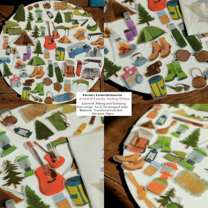 CATaireen Vintage Junk Journal Items Die Cut Cutout Translucent Paper Stickers Art Aesthetic Scrapbook Kit Clear Back Decal Travel Journaling Diary Stuff Collage Supplies (291pcs Embellishment)