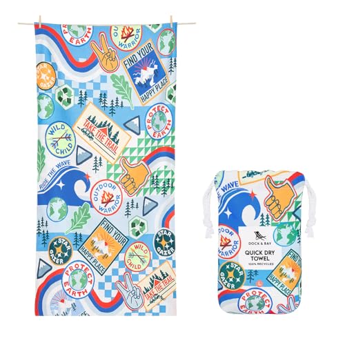 Dock & Bay Kid's Towel - for Beach Use - Quick Dry, Sand Free - Compact, Lightweight - 100% Recycled - Includes Bag - Into the Wild, Medium (130x70cm, 51x28) - color: Into the Wild, size: Medium (130x70cm, 51x27")