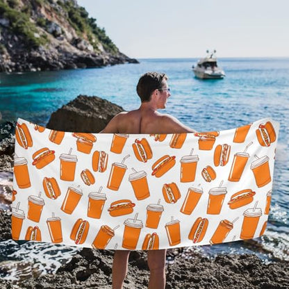 susiyo Hot Dogs and Soda Cups Beach Towel Microfiber Beach Blankets Quick Dry Oversized Sand Free Super Absorbent Lightweight Pool Towel for Travel Sport Swimming Bath Camping Yoga 31x71 inch