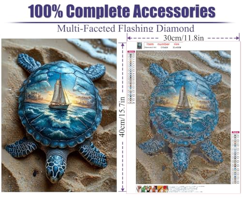Baiwanerxiang Diamond Painting Kits for Adults 5D Sea Turtle, Sunset Beach Ocean Gem Art for Beginners, DIY Full Drill Diamond Art Kits for Adults, Home Wall Decor, 12x16 Inches - color: Sea Turtle
