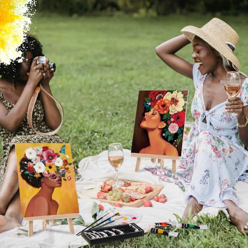 Ctosree 72 Pcs Flower Lady Paint and Sip Kit for Adults 8'' x 10'' Pre Drawn Canvas for Painting DIY Pre Printed Canvas for Party Favor Acrylic Painting Kit Wood Easel Brushes Date Night Bulk - style: Flower Lady