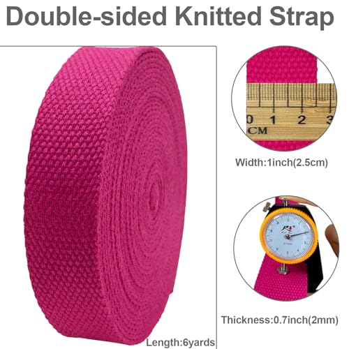 Heavy‑Duty Cotton Webbing Strap 1''x6yds Rose for Bags | 2mm thick webbing for dog collars, backpack, bag handles, apron straps, slings, sewing repairs & DIY craft projects. - color: Rose