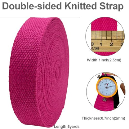 Heavy‑Duty Cotton Webbing Strap 1''x6yds Rose for Bags | 2mm thick webbing for dog collars, backpack, bag handles, apron straps, slings, sewing repairs & DIY craft projects. - color: Rose