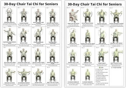 Tai Chi Chair Workout Chart for Seniors, Seated Tai Chi Exercise Poster with 30-Day Routine, Balance & Mobility Home Fitness Guide, 12x16 Inch Canvas Wall Art, 2 Pack (Male) - color: Male