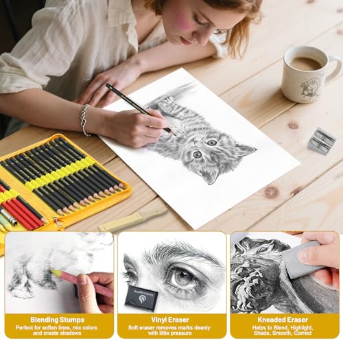 Heshengping Sketching and Drawing Pencils Set 26pcs, Art Supplies Drawing pencil Kit,Graphite Charcoal Professional Pencils Set, Adults Beginners Artist - style: 26 Pack Sketching Pencils Yellow