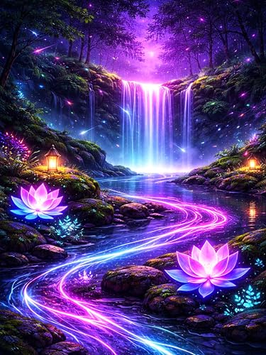 Diamond Art Kits for Adults & Beginners, Waterfall Diamond Painting Kit | 5D Full Drill Gem Art with Landscape, Round Diamond Dots, Home Wall Decor & Gift, 12 x 16 Inch - color: HMDPUS-26105