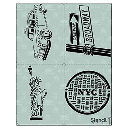 NYC Stencil 4 Pack 8.5" x 11" New York City Landmark Painting | Reusable Mylar DIY Designs for Walls Furniture Canvas Bags Shirts Arts Crafts Taxis Statue of Libery Broadway