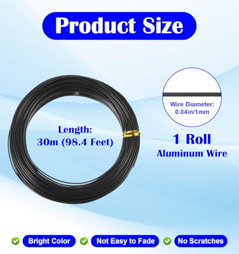 Black Craft Wire, 18 Gauge Aluminum Craft Wire, Bendable Wires for Crafts and Jewelry, Wreaths & Crafts (30m X 0.04 Inch, Black)