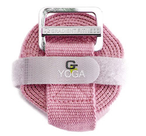 Gradient Fitness Yoga Strap, Friction-Less Easy-Feed Buckle, Super Soft Cotton/Polyester Blend Webbing, Free eGuide. (8 Feet) - color: Pink