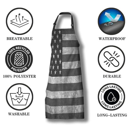 Kitchen Apron for Men Black and White American Flag Kitchen Aprons for Women for Cooking Restaurant BBQ Painting Crafting Gardening 27” (W) x 31” (H), Waterproof Apron - color: American Flag