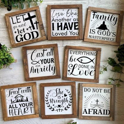 JSRQT 16 Pieces Christian Inspirational Stencils, Bible Verse Motivational Quotes Word Stencils Set, Plastic Reusable Template for Painting DIY Wood Wall Canvas Sign for Home Decoration, 20×20 CM - size: 20*20CM
